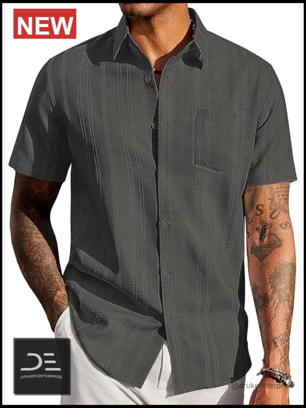 Men's Short Sleeve Button Down Textured Shirt with Pocket